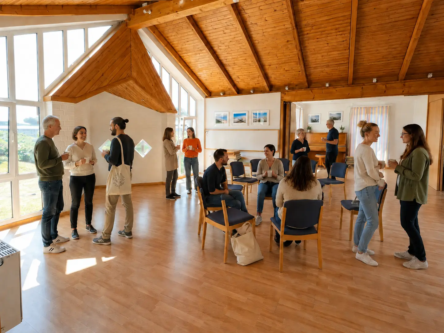 Seminarraum der Akademie am Meer mit Teilnehmenden in Gruppenarbeit