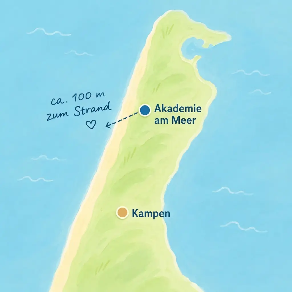 Karte von Sylt mit der Lage der Akademie am Meer in Klappholttal